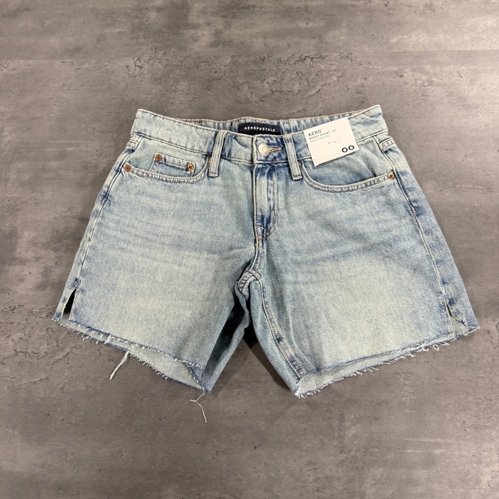 Aeropostale Baggy Short Women 00 Aero 6" Inseam Light Wash Raw Hem NEW Distress